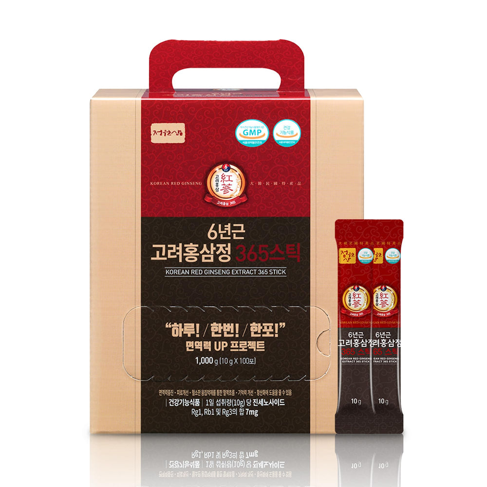 JUNGWONSAM 6-Year Red Ginseng 365-stick pack with convenient daily sachets.