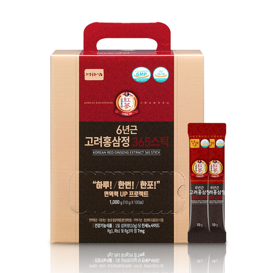 JUNGWONSAM 6-Year Red Ginseng 365-stick pack with convenient daily sachets.