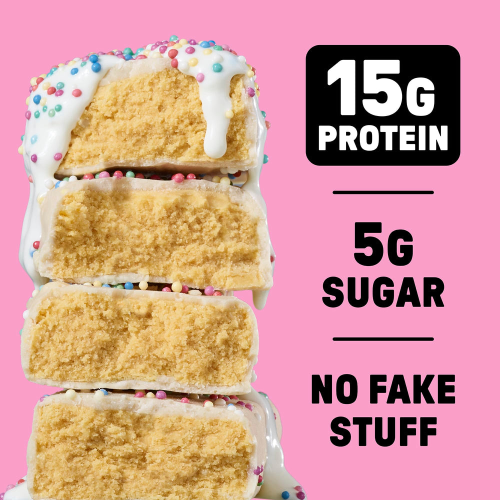JUNKLESS Birthday Cake bar served with breakfast for a quick protein boost