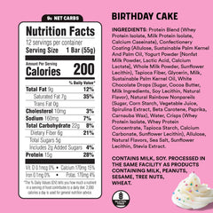 JUNKLESS Birthday Cake bar close-up shows chewy texture and candy-bar appeal