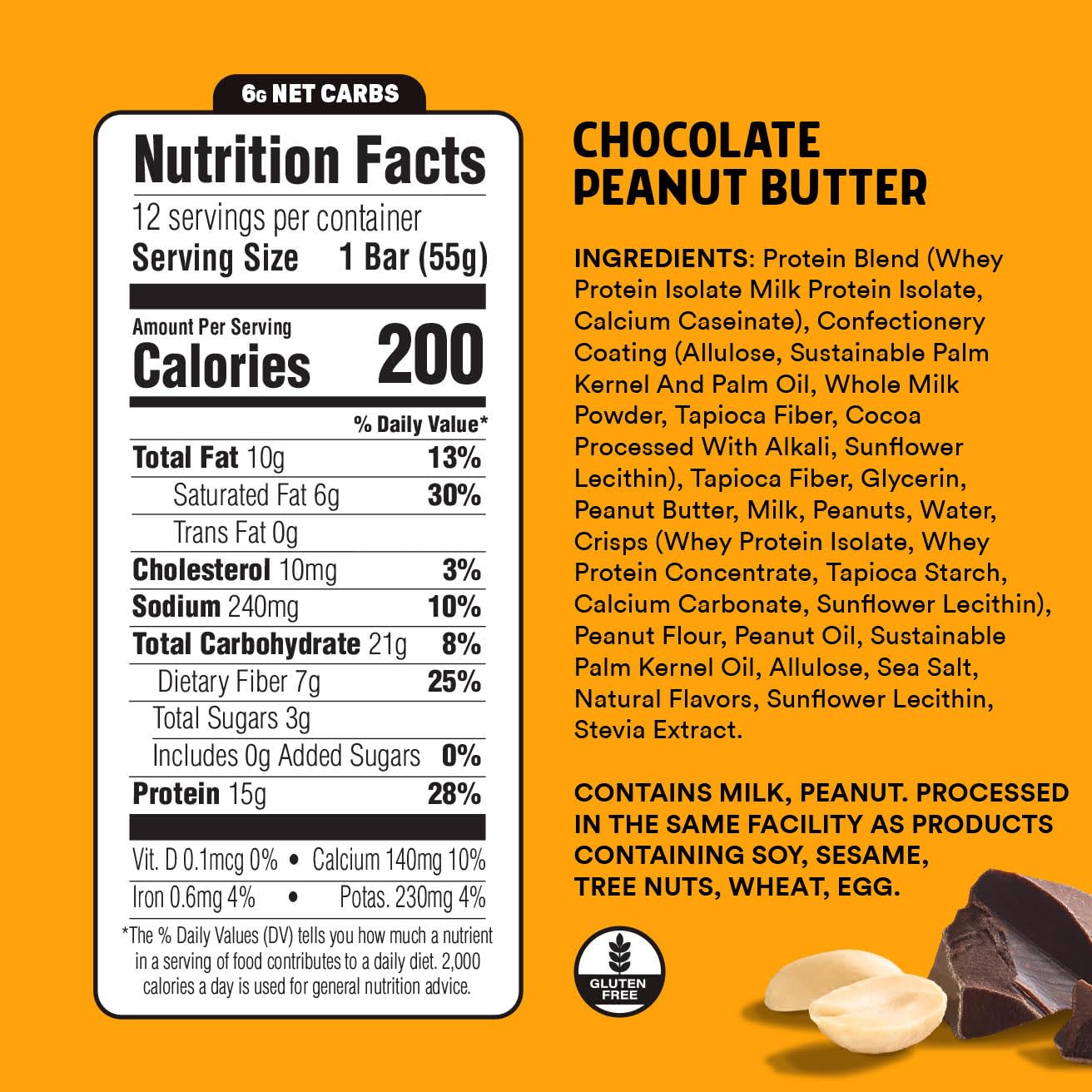 Close-up of Junkless bar texture with chocolate and peanut butter.