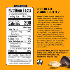 Close-up of Junkless bar texture with chocolate and peanut butter.