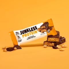 Ingredients panel on Junkless bar packaging, gluten-free claim visible.