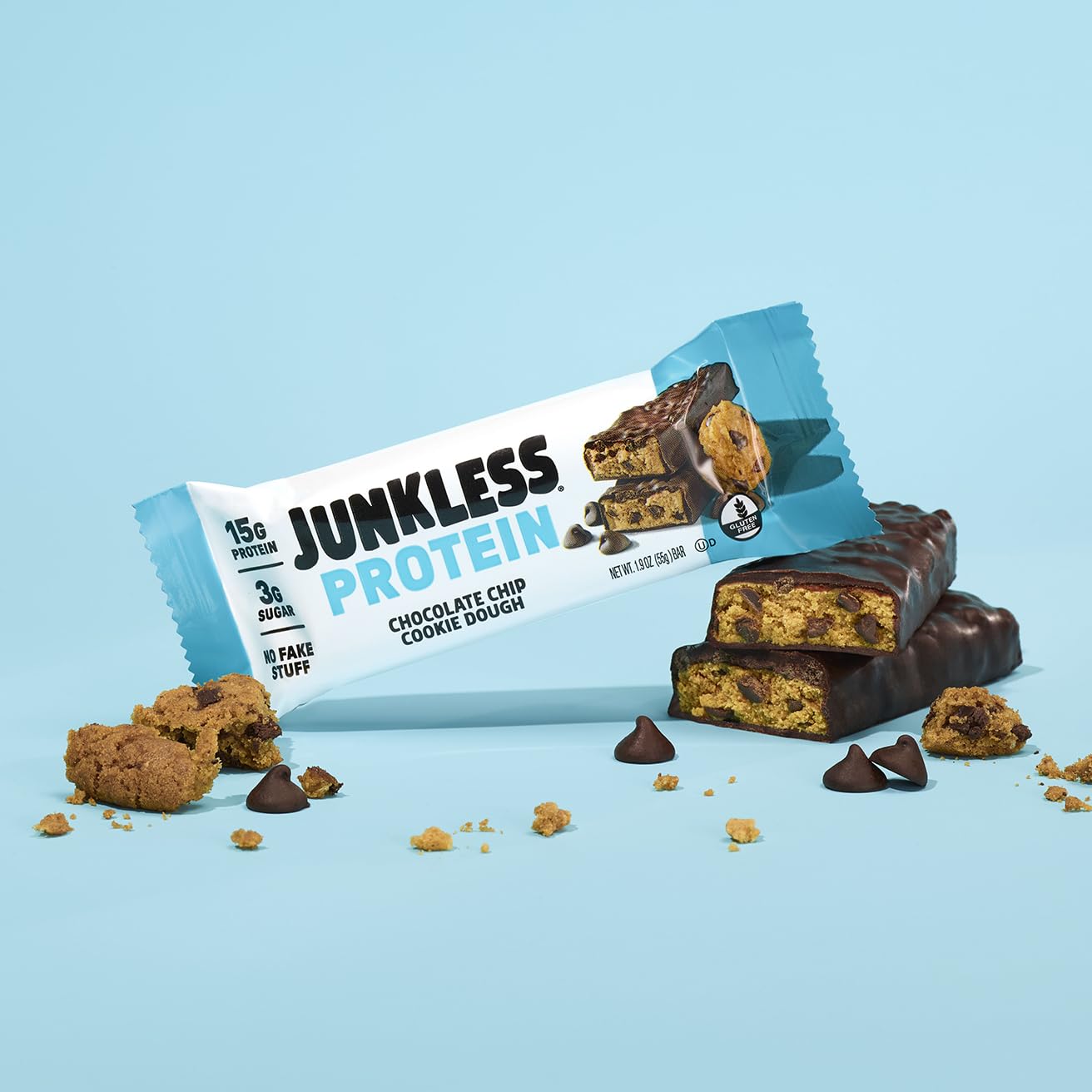 Junkless chocolate chip cookie dough bar on breakfast plate for a fast morning boost.