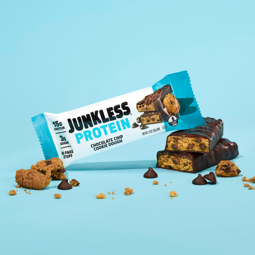 Junkless chocolate chip cookie dough bar on breakfast plate for a fast morning boost.