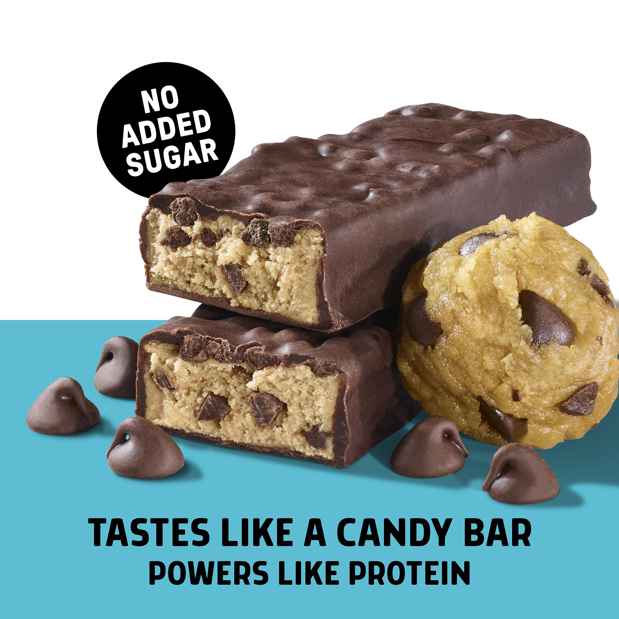 Junkless bar close-up shows fiber content for sustained fullness.