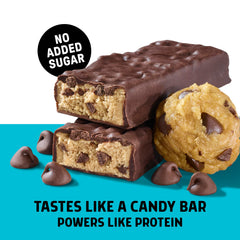 Junkless bar close-up shows fiber content for sustained fullness.