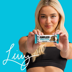 Junkless bar no added sugar label highlights cleaner indulgence.