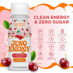 JUNO Energy Shot on-the-go packaging scene with travel-friendly bottle