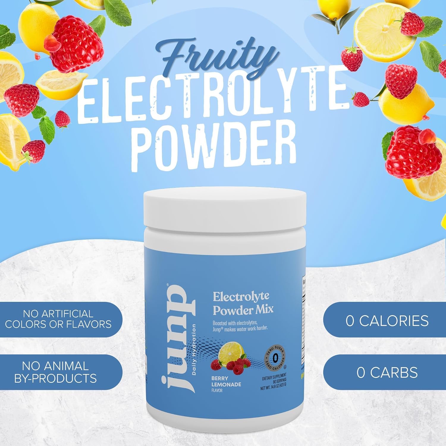 JUNP Berry Lemonade mix dissolves easily for quick pre-workout hydration.