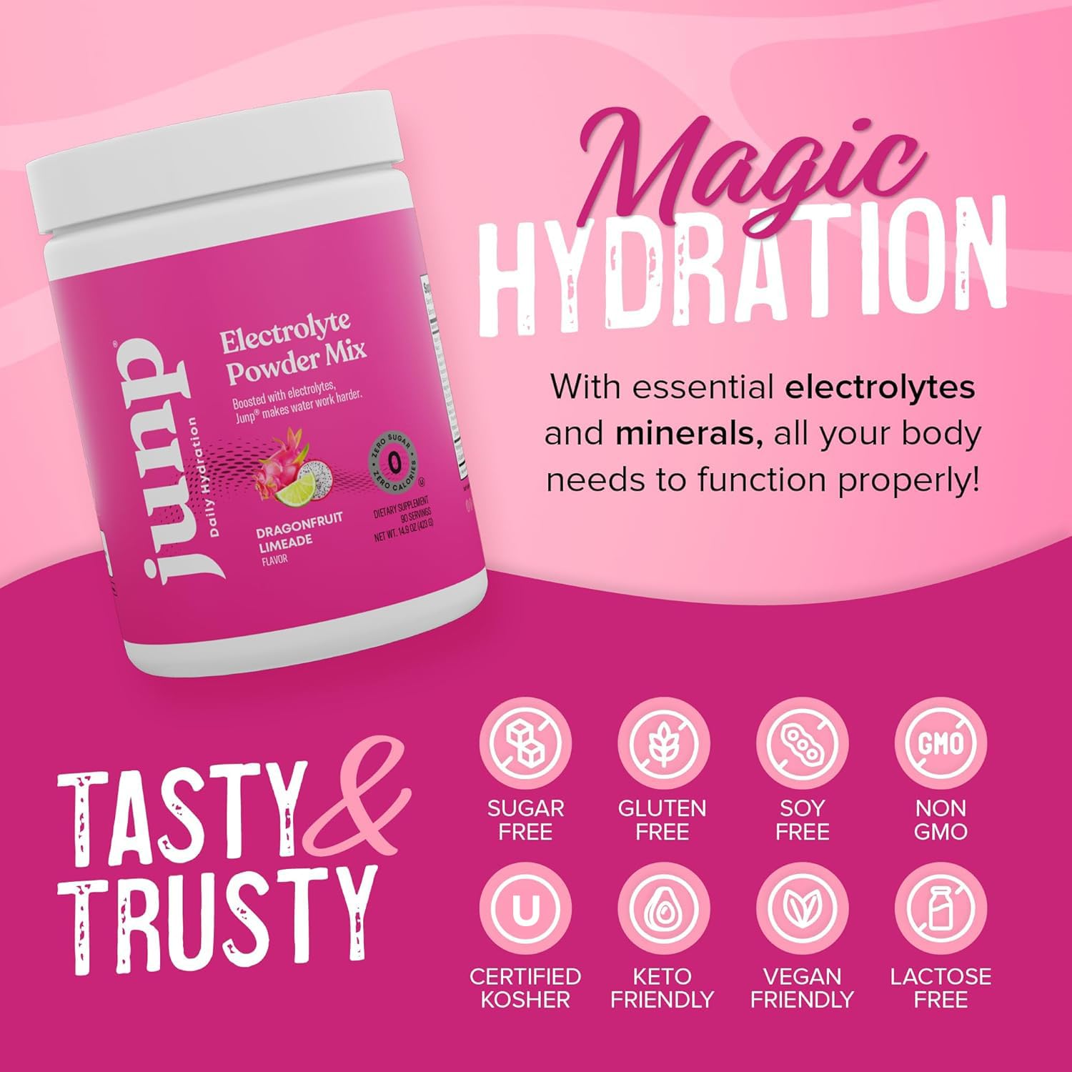 JUNP Exotic Dragonfruit Limeade drink in a glass, refreshing after workouts.