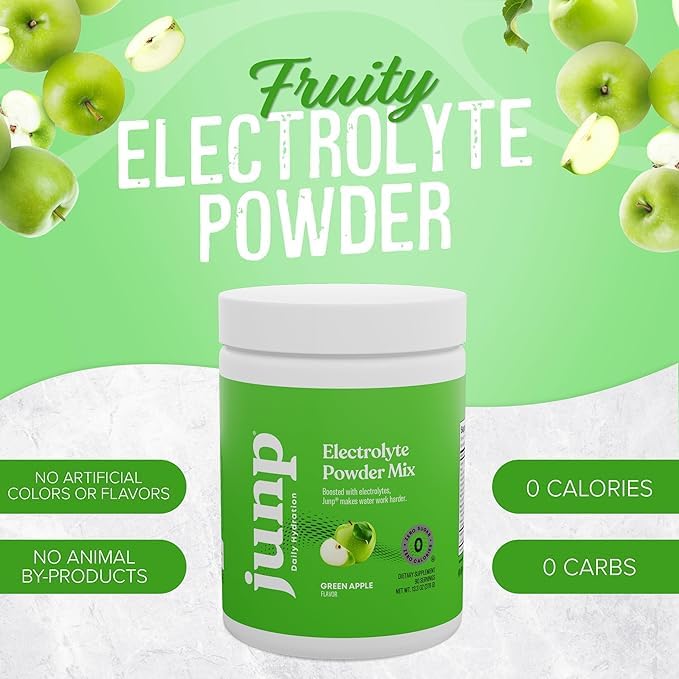 Dissolving JUNP Green Apple electrolytes in water for quick hydration.