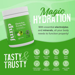 Kitchen scene featuring JUNP electrolyte mix and branding.