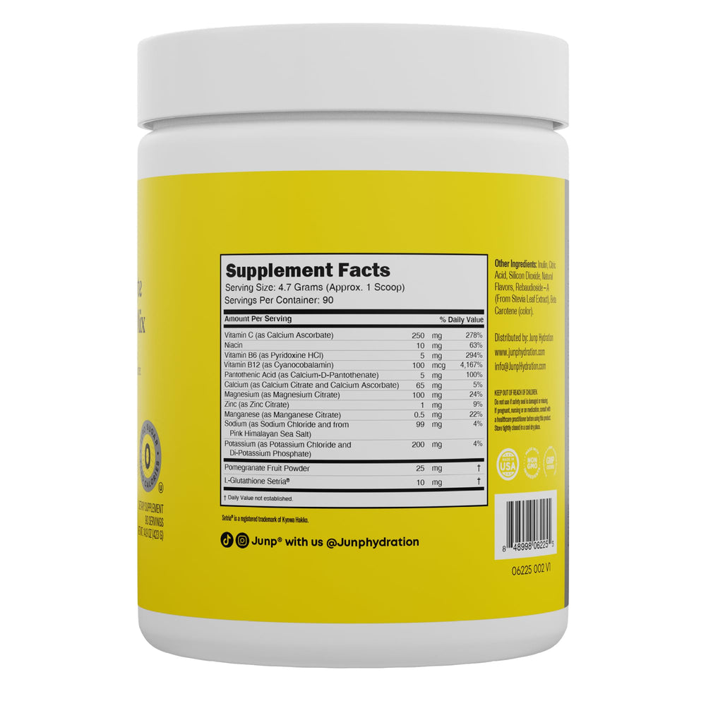 JUNP Lemonade electrolytes glass with water showing quick mix and refreshing flavor