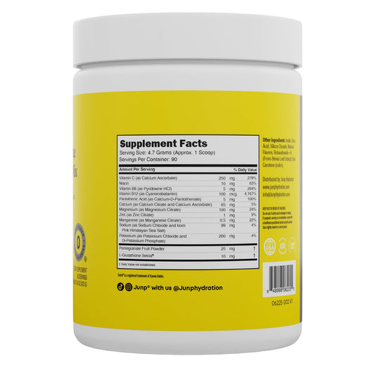 JUNP Lemonade electrolytes glass with water showing quick mix and refreshing flavor