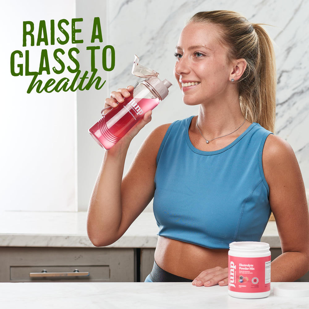 JUNP Lemonade electrolytes on kitchen counter ready for quick hydration