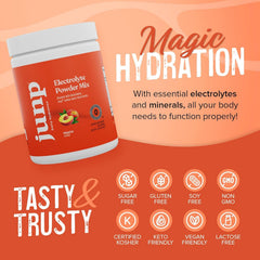 Keto-friendly and vegan sugar-free icon beside JUNP nutrition label.