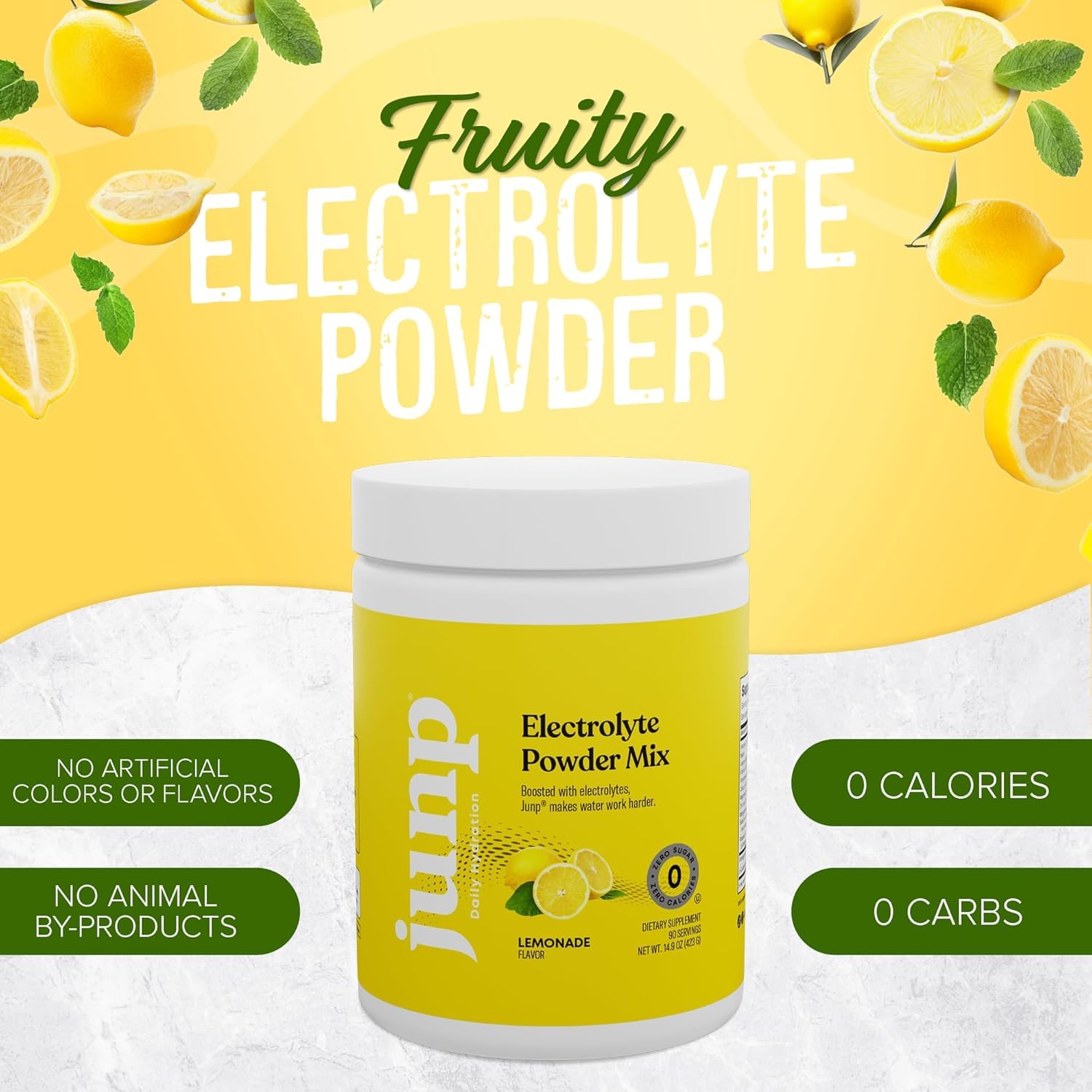 JUNP Electrolytes Lemonade glass: zero-sugar hydration post-exercise.