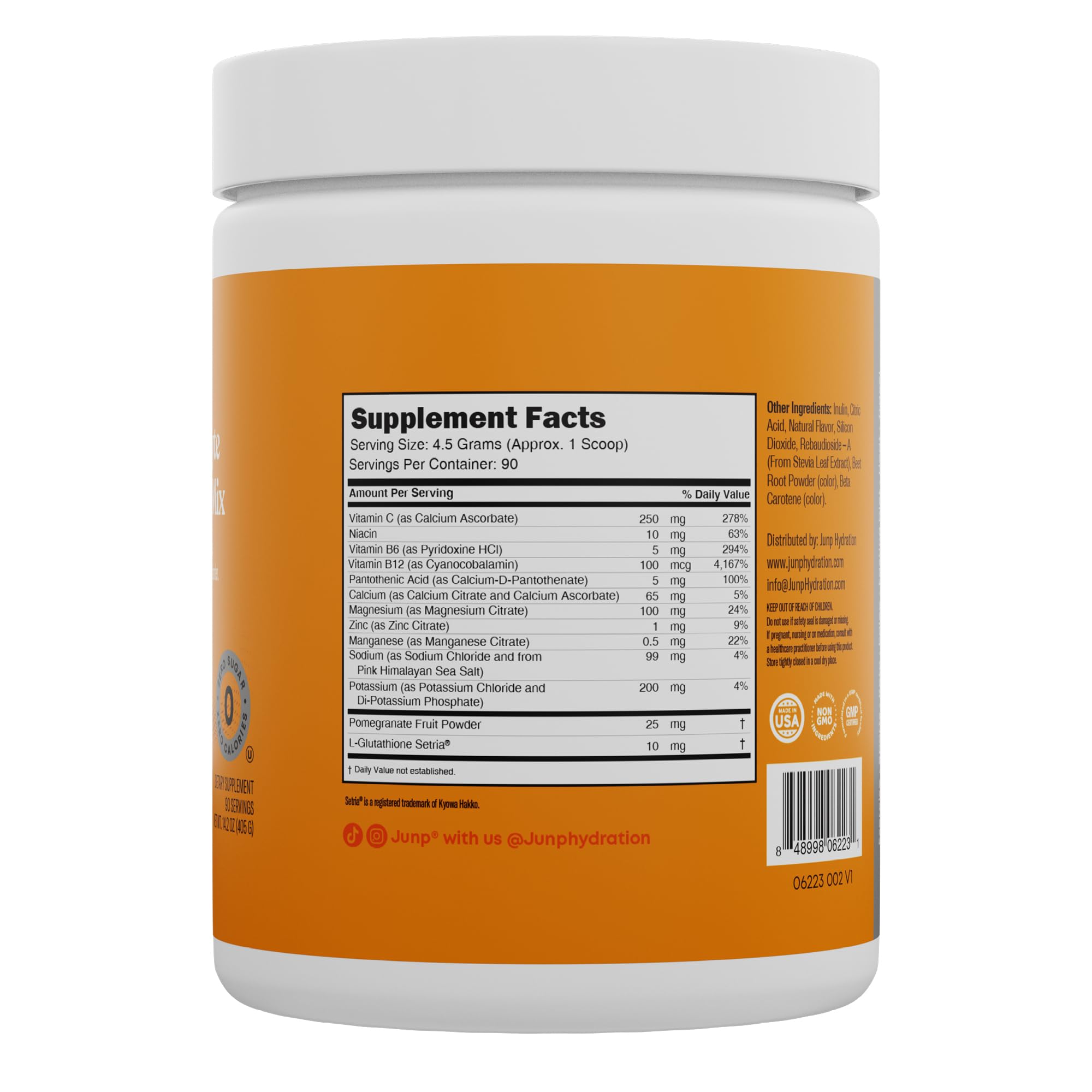 JUNP orange electrolyte powder glass ready for citrus-infused hydration after workouts