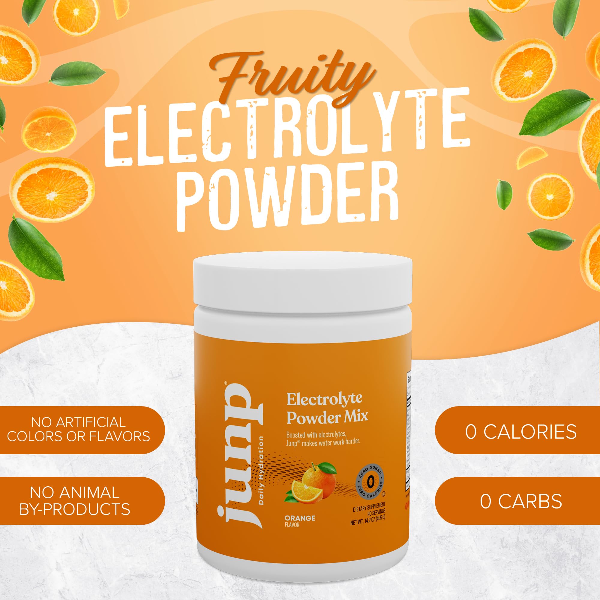JUNP orange electrolyte powder scoop shows easy serving for consistent hydration