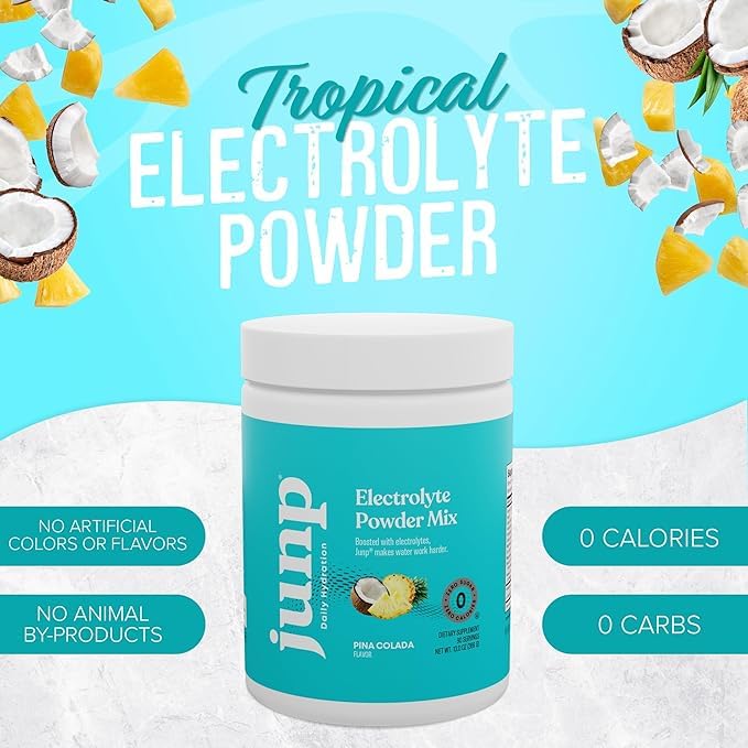 JUNP pina colada powder dissolving in water for quick hydration