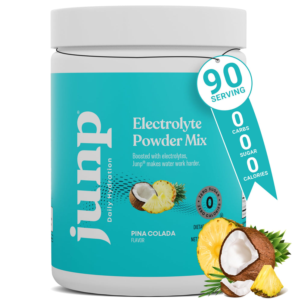 Junp Pina Colada electrolyte powder tub ready for hydration.