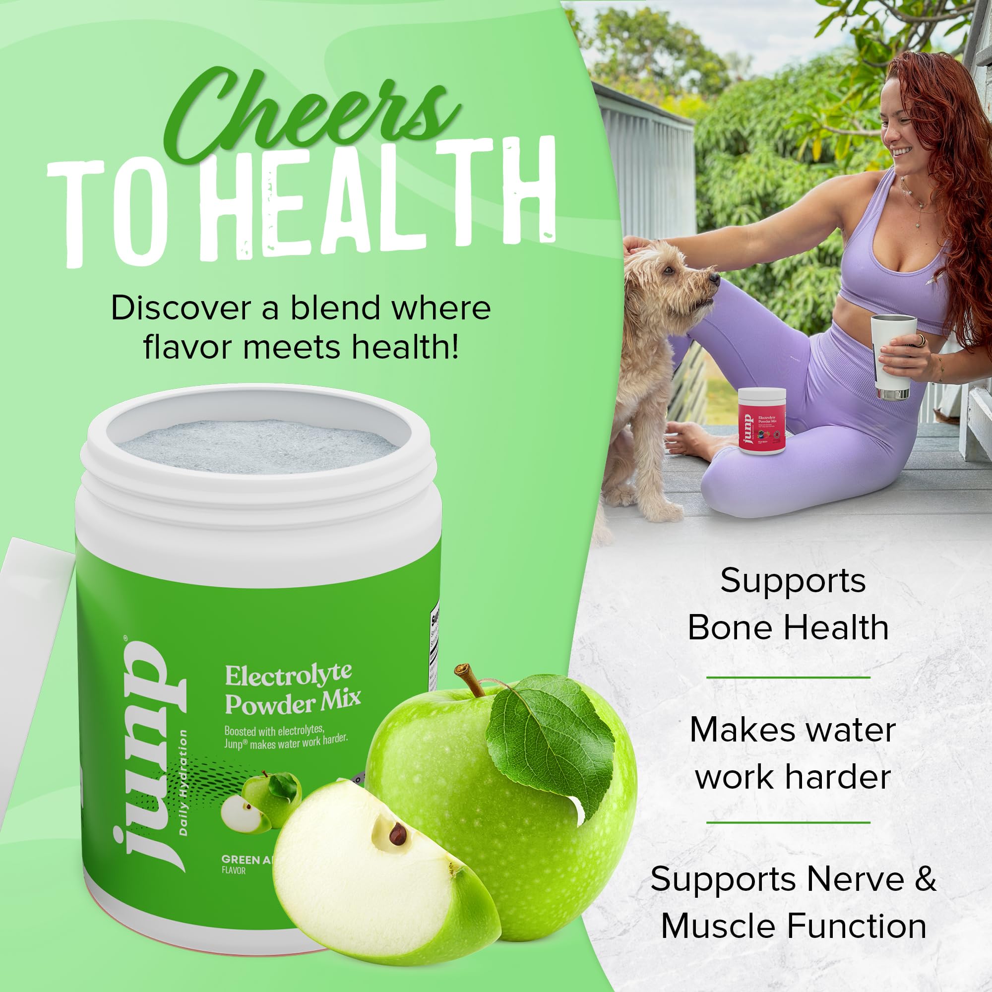 JUNP Electrolytes scoop dissolving powder in water for quick hydration.