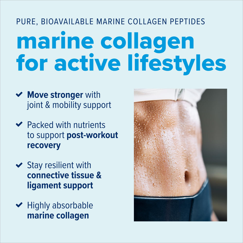 Just Björn Marine Collagen powder scoop in tub for easy daily mix.