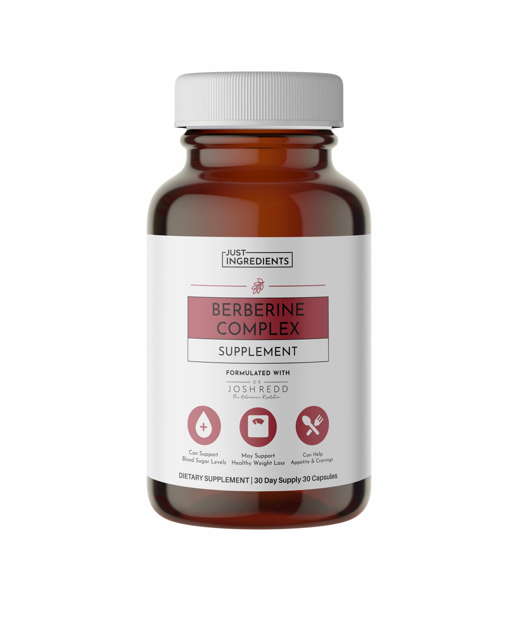 JUST INGREDIENTS Berberine supplement bottle showing a clean, absorbent formula for daily wellness