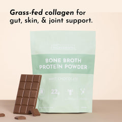 Just Ingredients bone broth protein mint chocolate glass showcases rich flavor