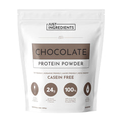 Just Ingredients Chocolate Protein Powder bag shows premium blend for recovery