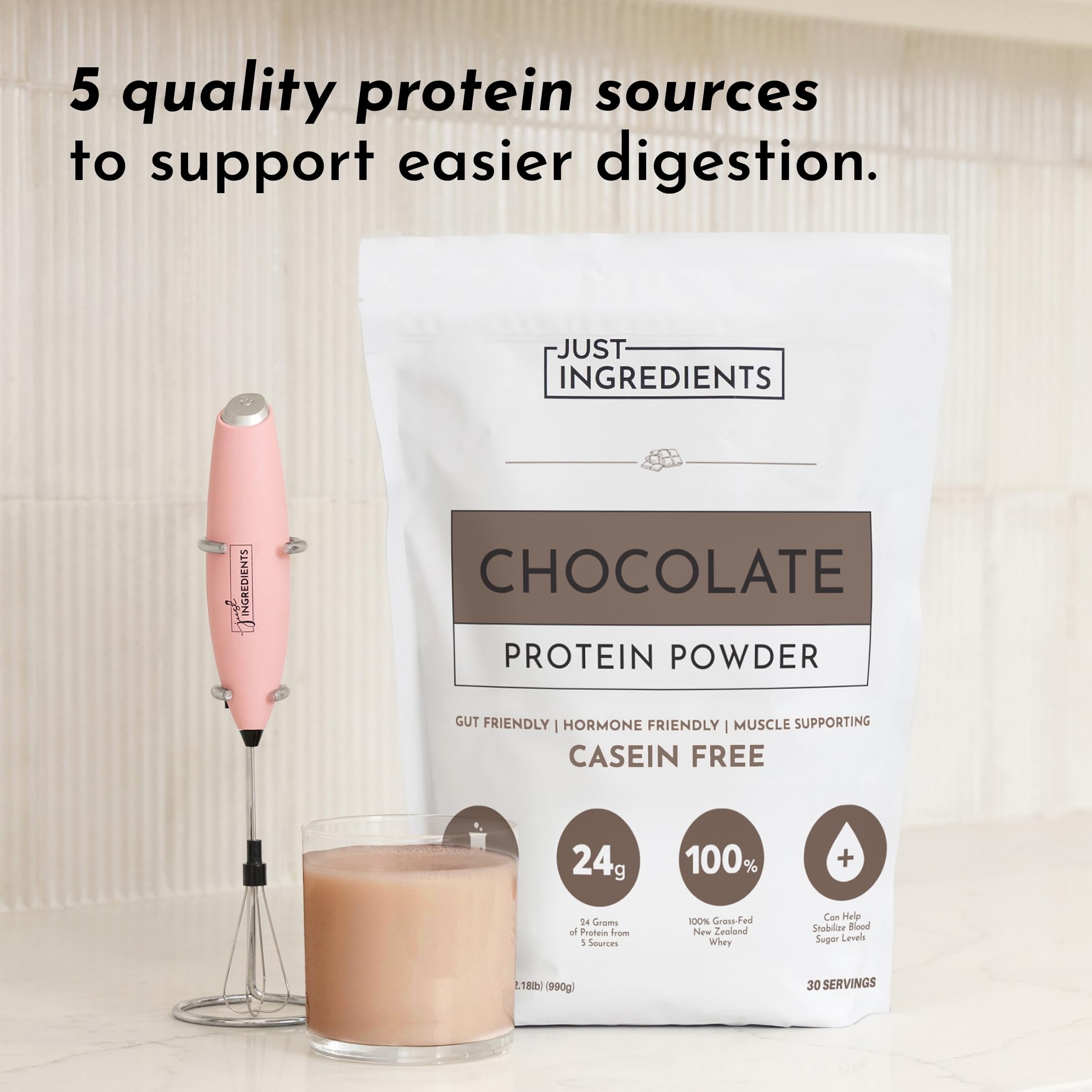 Just Ingredients Chocolate Protein Powder shaker captures easy, smooth shakes after workouts
