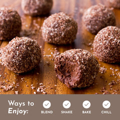 Just Ingredients Chocolate Protein Powder spoon rests beside a scoop for quick scoops