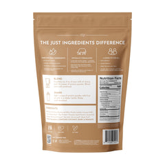 JUST INGREDIENTS creamy peanut butter chocolate protein powder pour showing smooth texture for baking