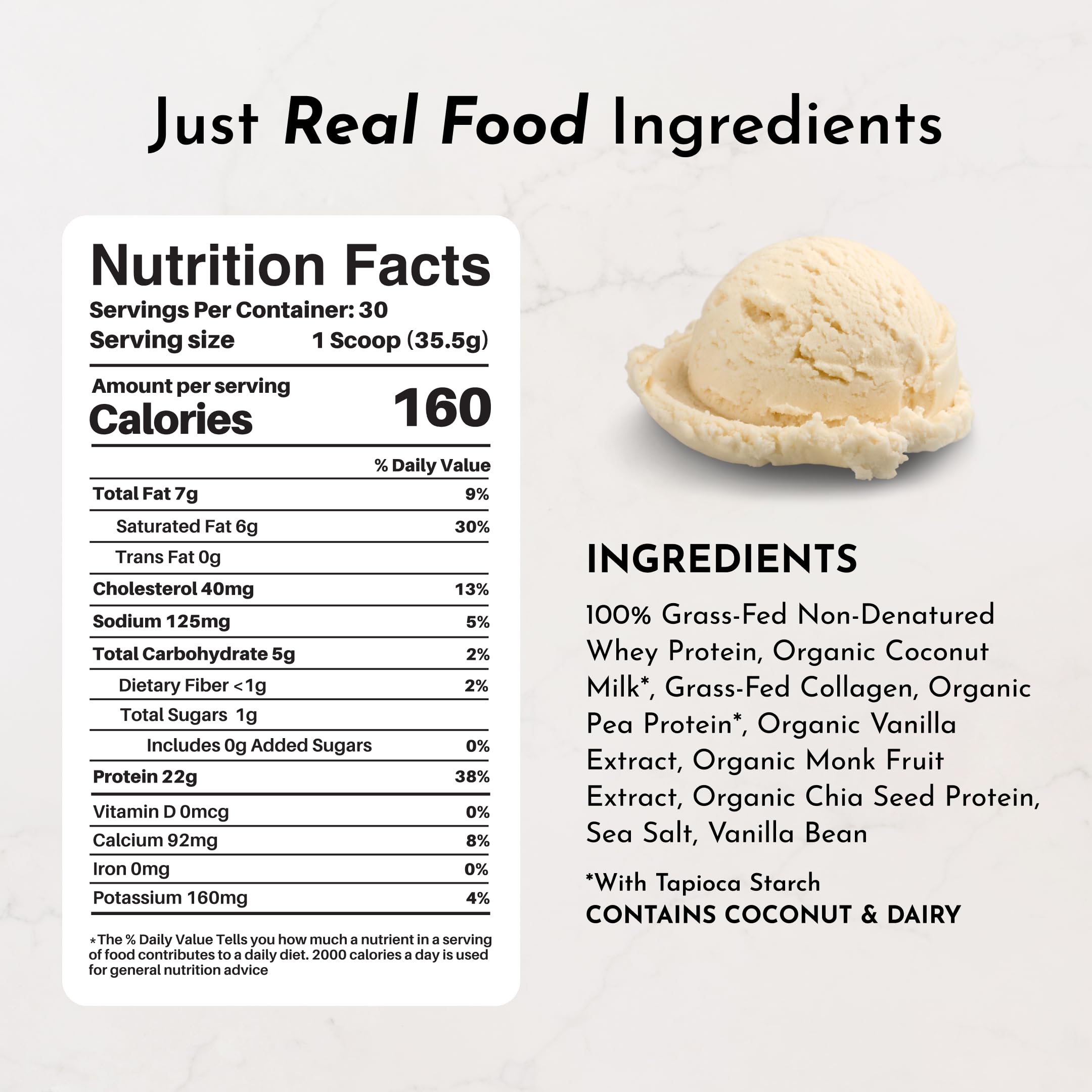 JUST INGREDIENTS French Vanilla scoop; easy measuring for quick shakes.