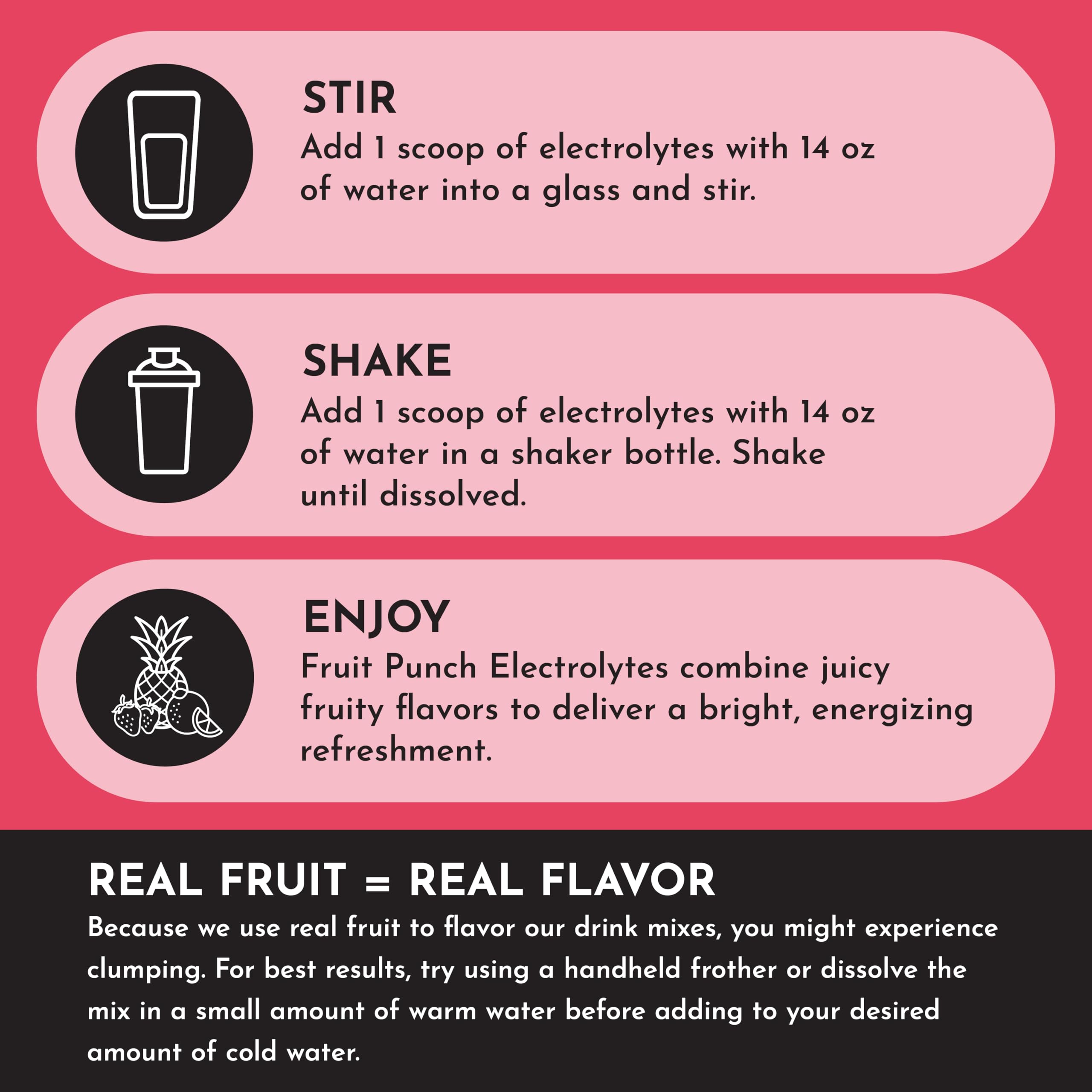 Close-up of real fruit extracts in Just Ingredients Fruit Punch Electrolytes.