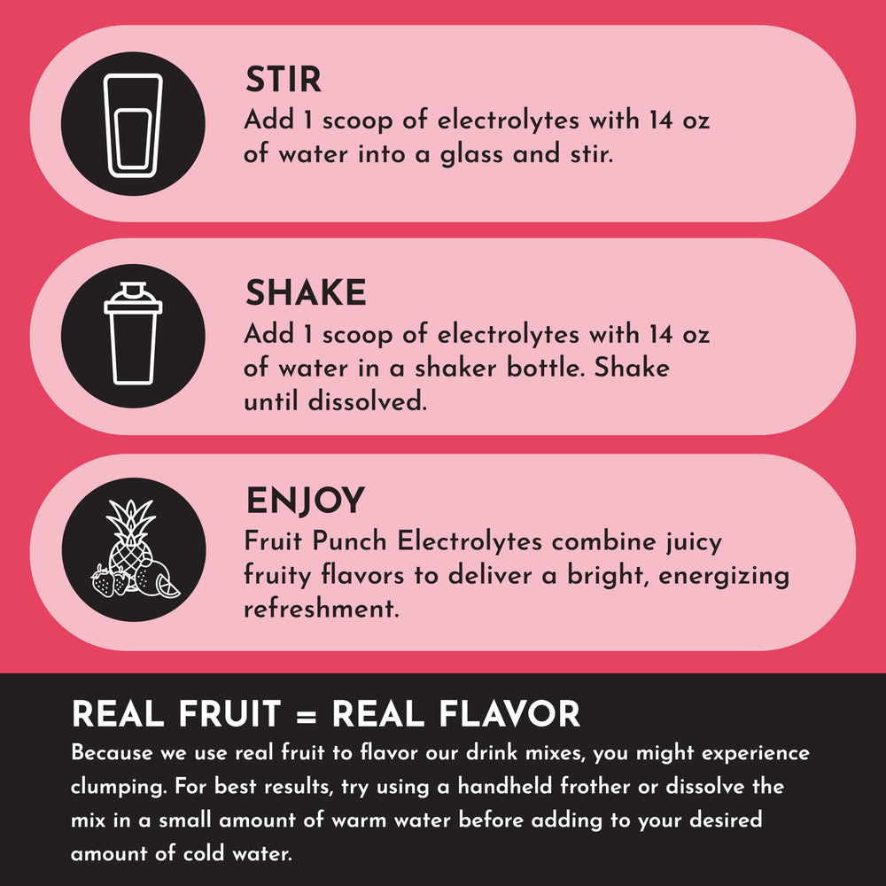 Close-up of real fruit extracts in Just Ingredients Fruit Punch Electrolytes.