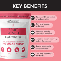 Powder form of Fruit Punch Electrolytes in a shaker for hydration on the go.