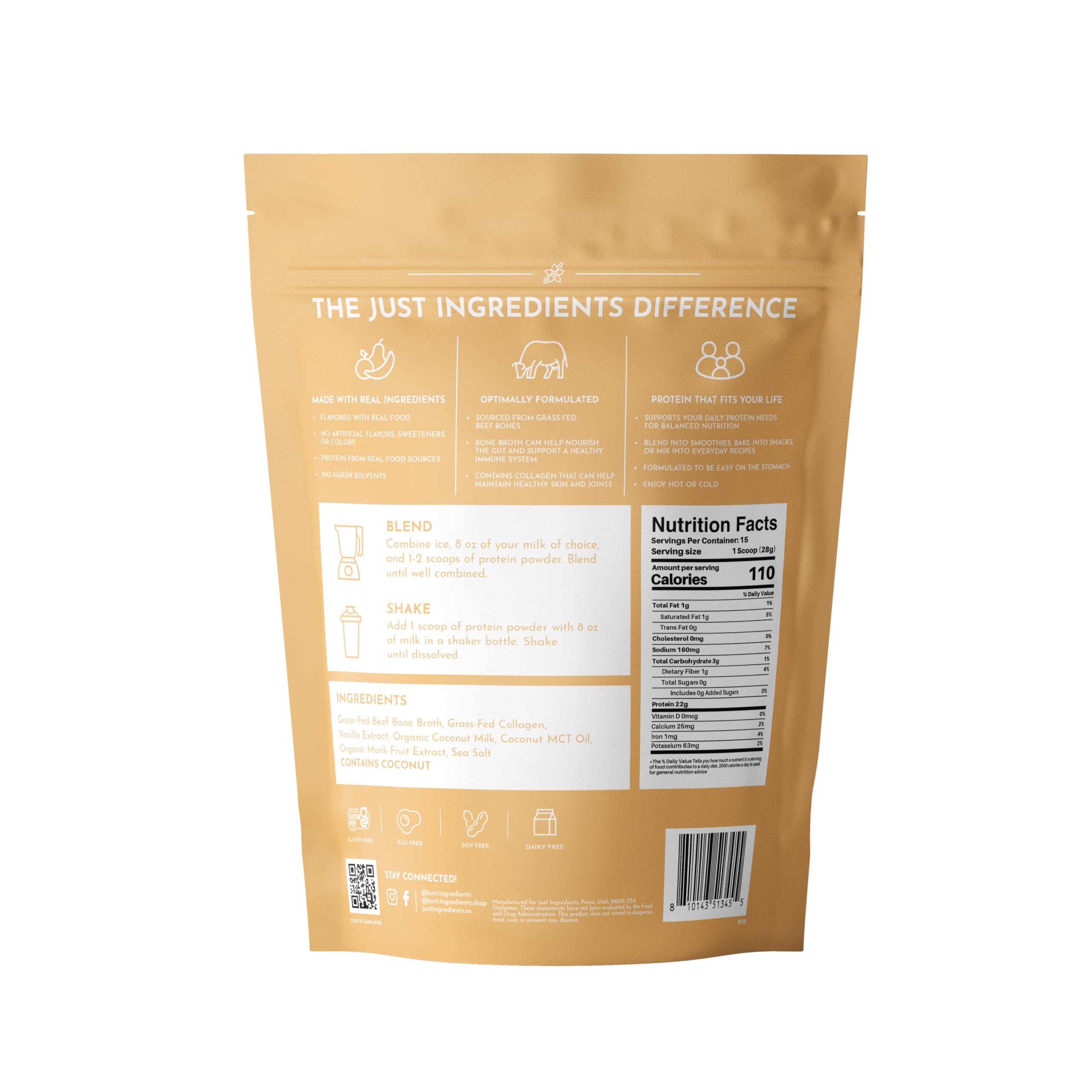 JUST INGREDIENTS grass-fed beef protein powder scoop for easy measurement
