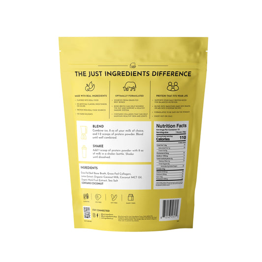 JUST INGREDIENTS grass-fed-beef protein highlights a natural collagen source for skin and joint support.