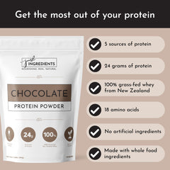 Pouring JUST INGREDIENTS grass-fed whey protein powder into a shaker