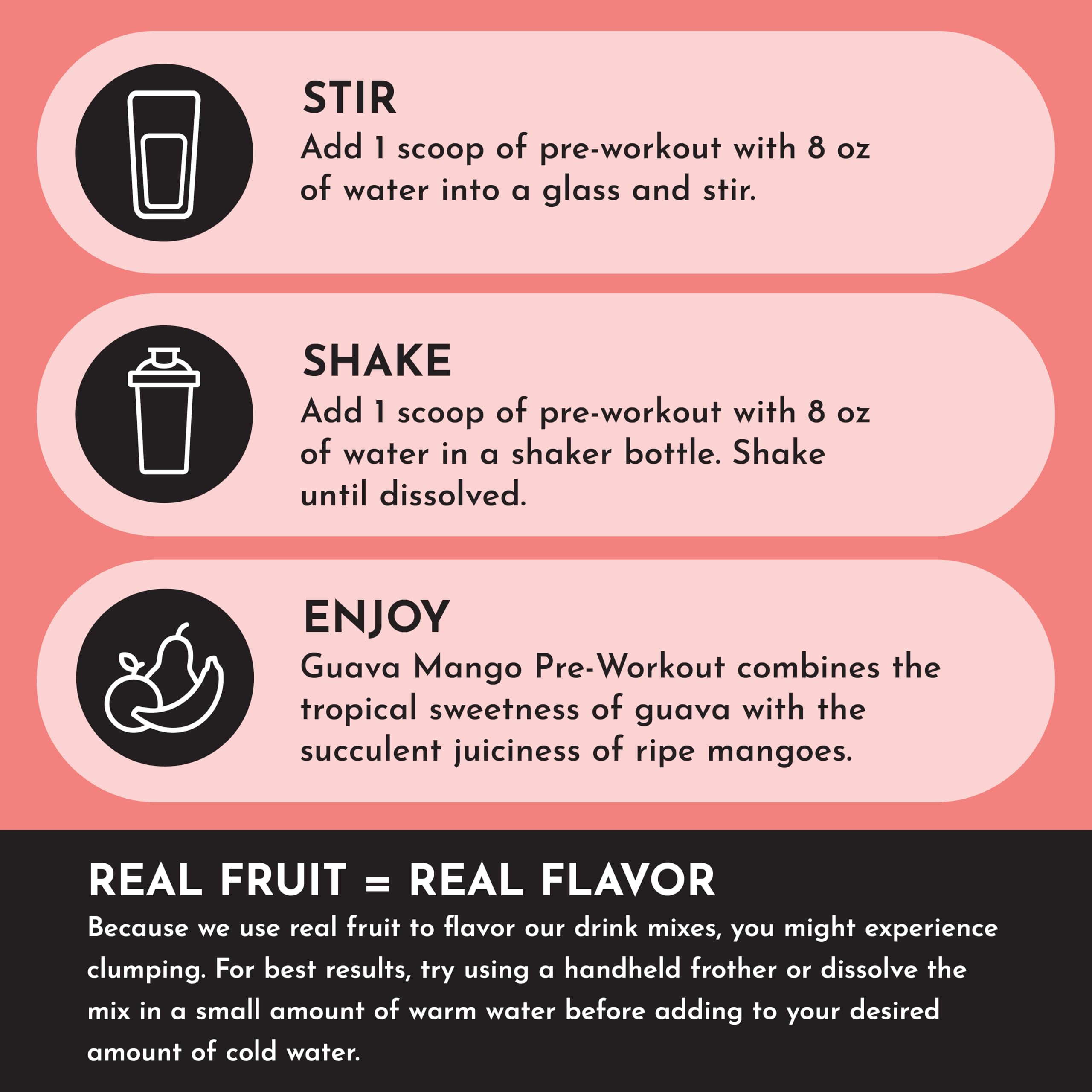 Just Ingredients Guava Mango dissolving in water for quick tropical energy