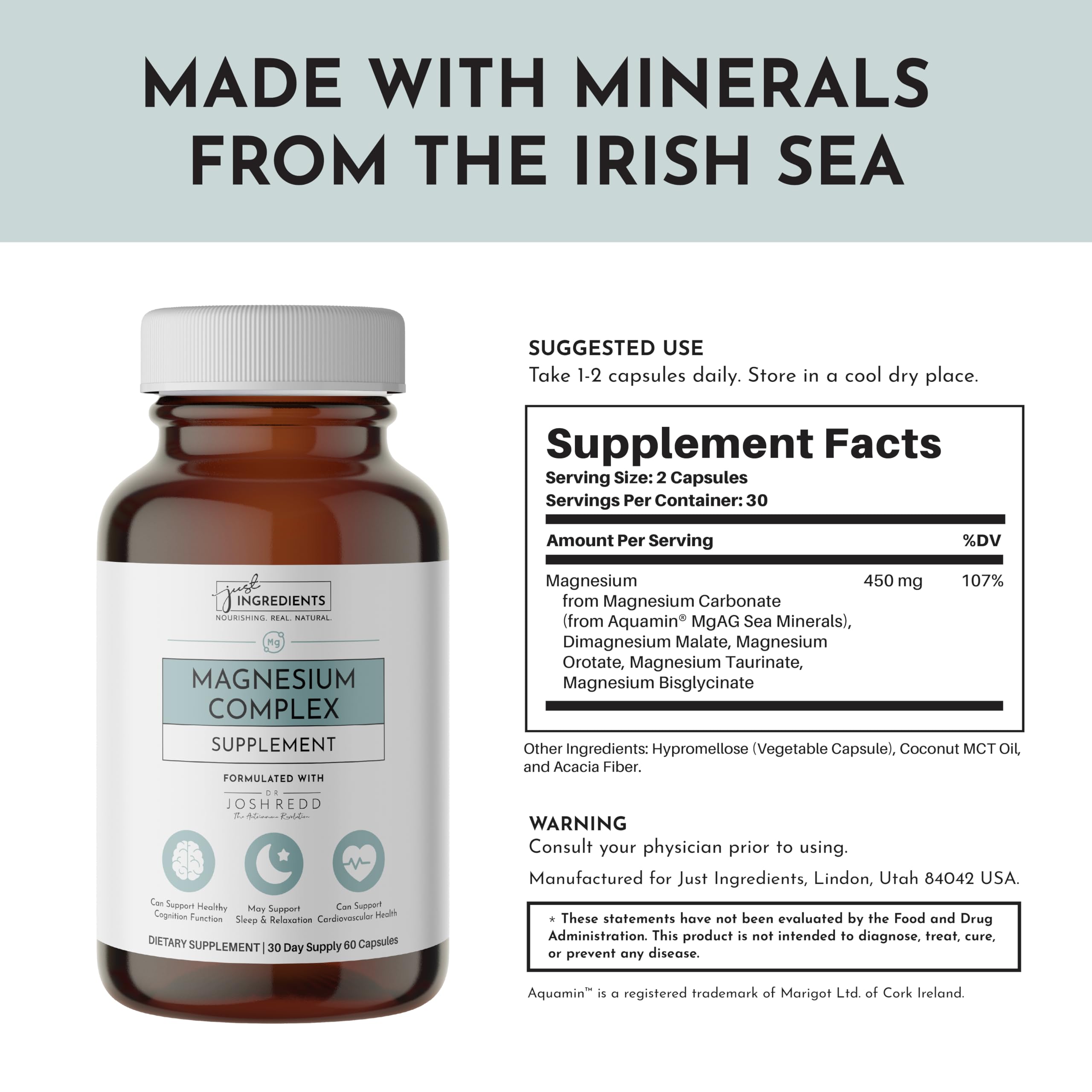 Just Ingredients vegan hypromellose capsules for plant-based delivery.