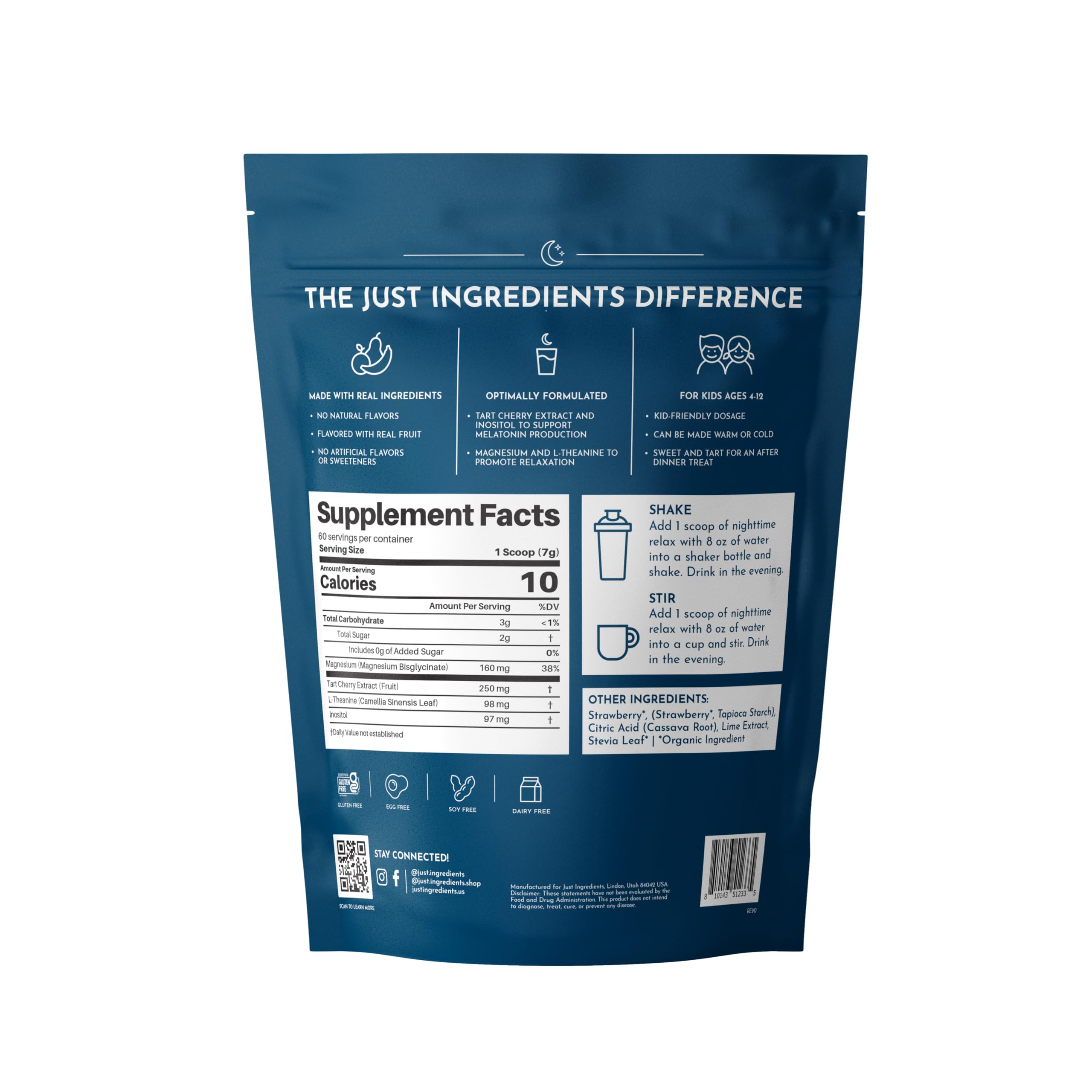 JUST INGREDIENTS Kids Nighttime Relax Drink Mix 60 servings tub for family nightly routine