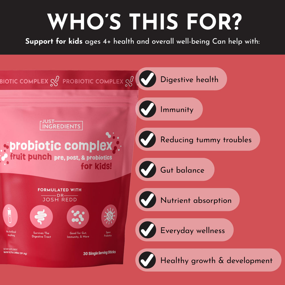 JUST INGREDIENTS Probiotic drink packaging with sticks for travel and convenience.