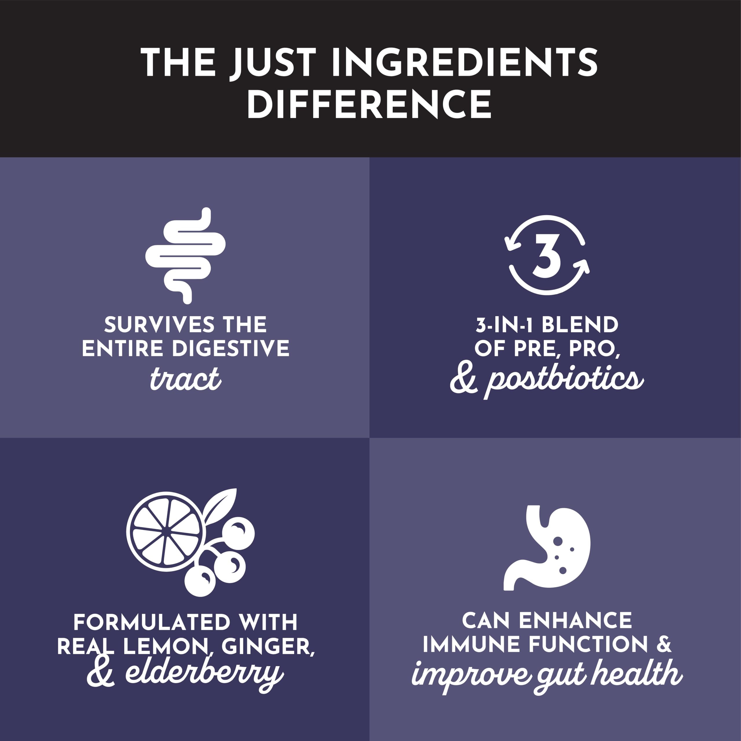 JUST INGREDIENTS label showcases vegan and gluten-free clean ingredients.