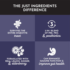 JUST INGREDIENTS label showcases vegan and gluten-free clean ingredients.