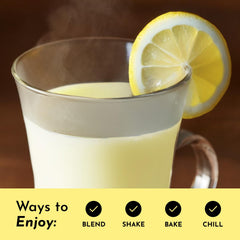 JUST INGREDIENTS lemon cream flavor highlights bright taste ideal for shakes or yogurt.
