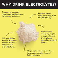 JUST INGREDIENTS Lemonade Electrolytes ingredients layout highlights coconut water and minerals.