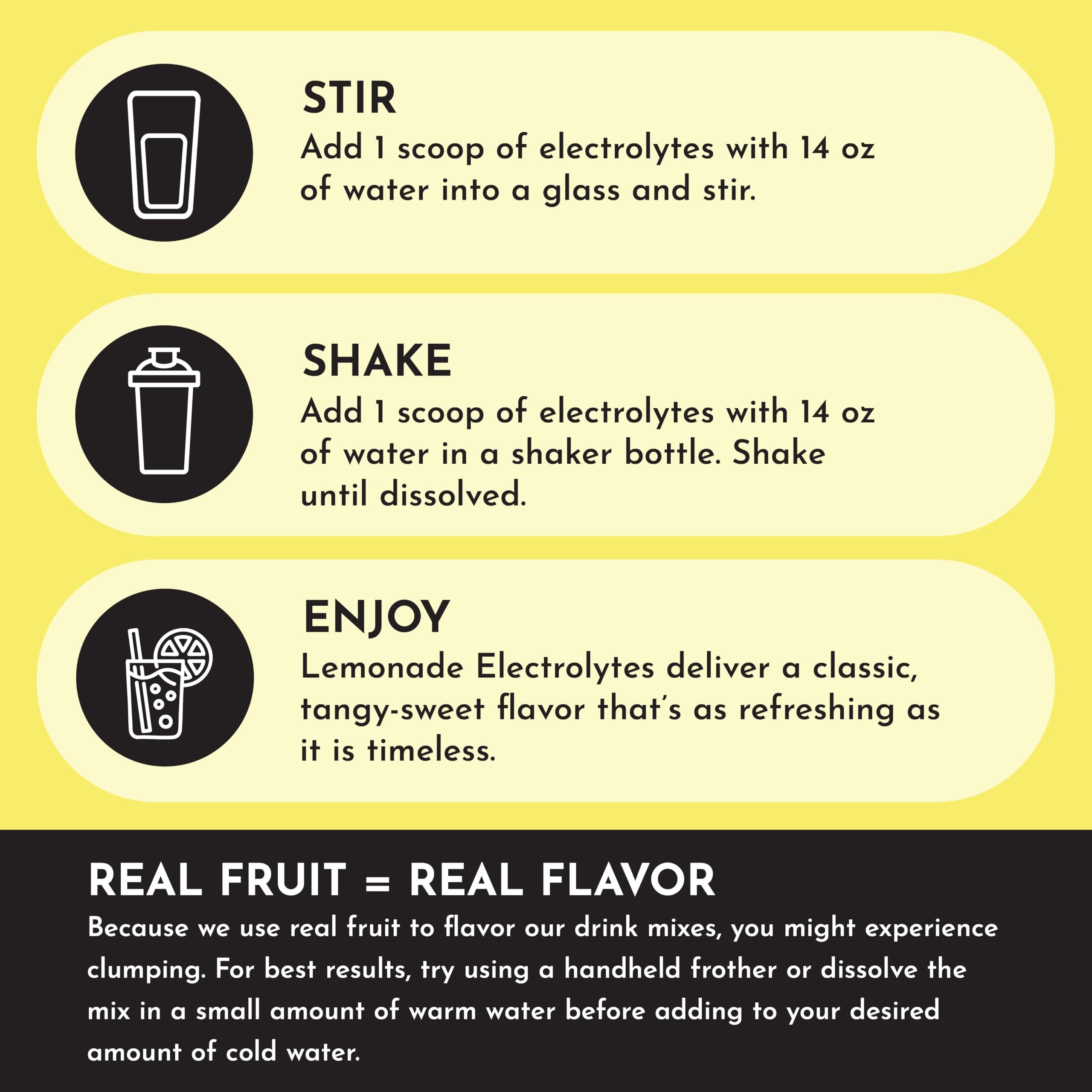 JUST INGREDIENTS Lemonade Electrolytes packaging showcases clean ingredients and simple prep.